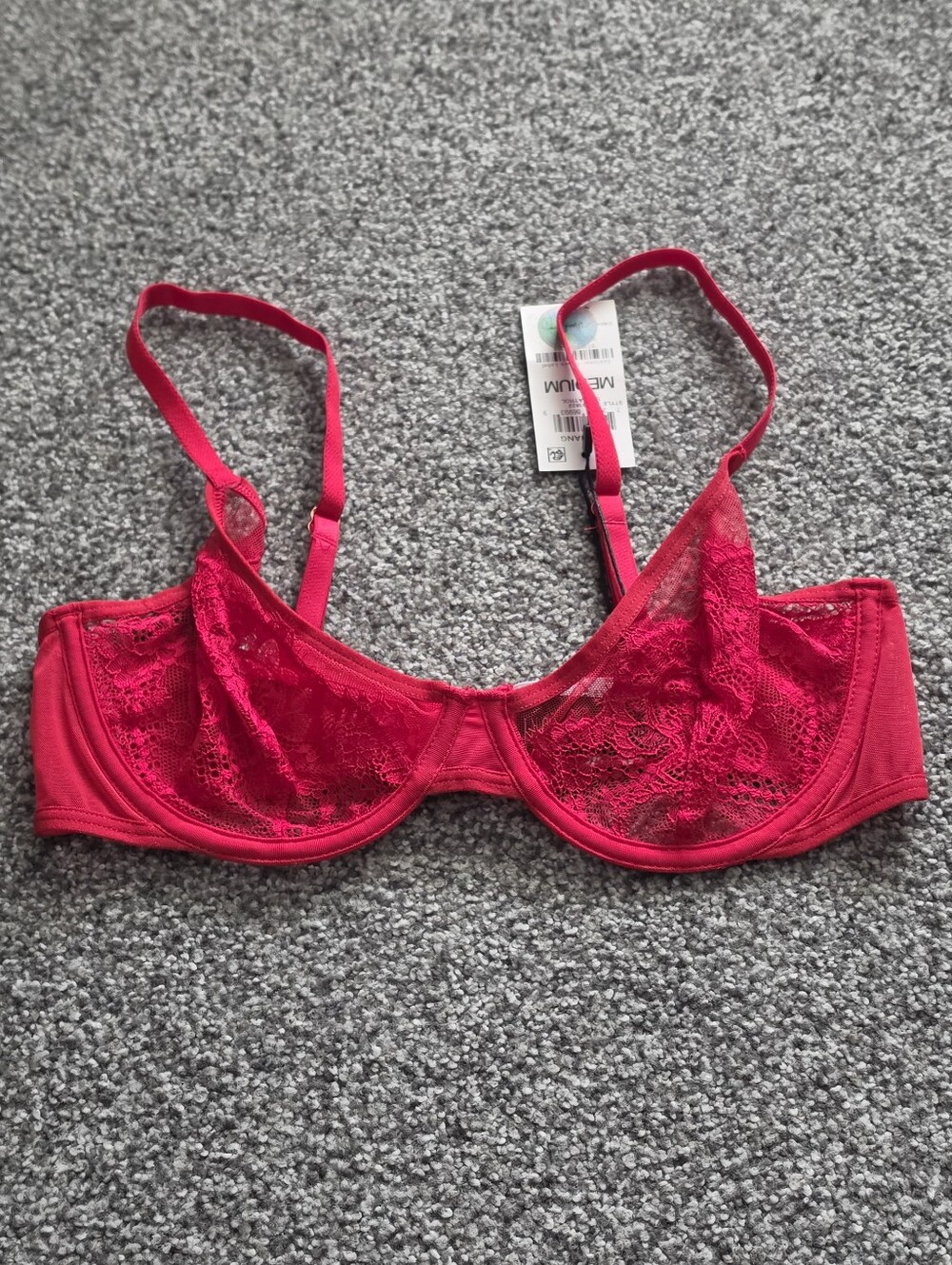 INC International Concepts Sheer Lace Underwire Bra - Red